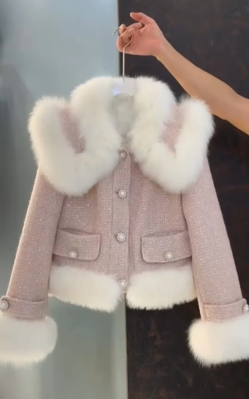 Luxury soft pink Faux Fur Coat